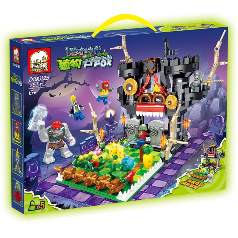 Lắp ráp nonlego JX90125 Xếp Hình Plant vs Zombie Tấn Công Lâu Đài Quái Vật 761 Mảnh