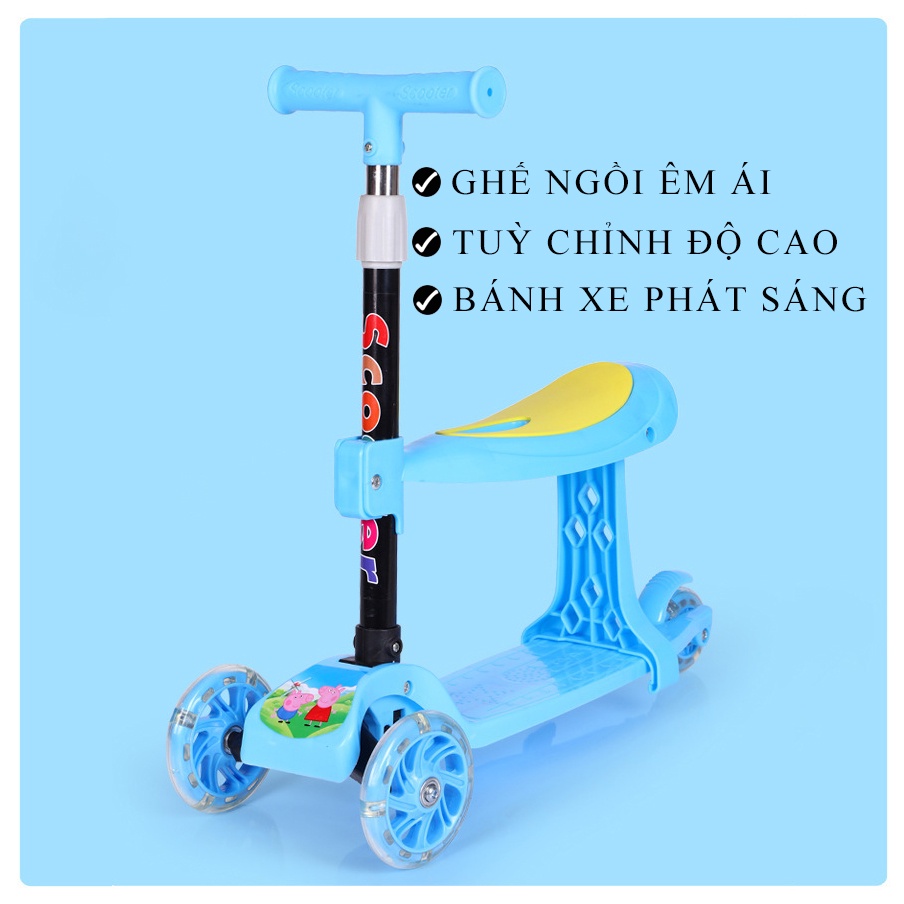 Xe Scooter, scooter cho bé từ 3 - 8 tuổi tải trọng lớn thiết kế màu sắc độc đáo cho bé