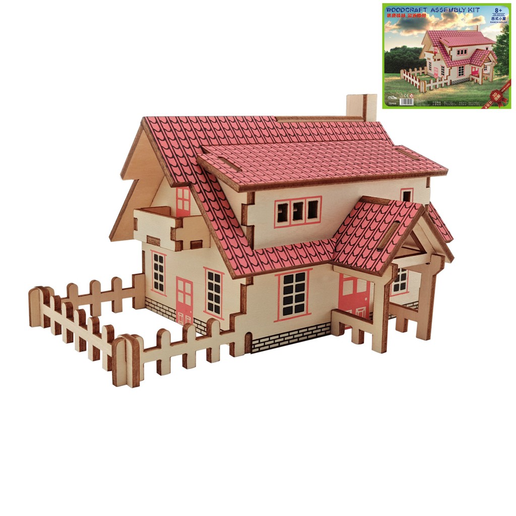 Đồ chơi lắp ráp gỗ 3D Mô hình Nhà Ranch House Laser