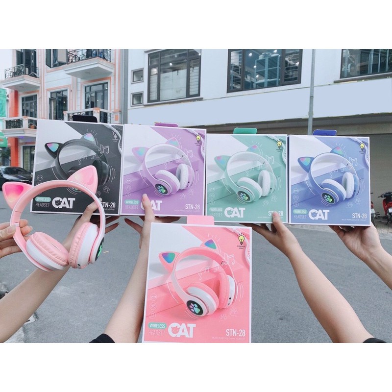 Tai nghe bluetooth có tai mèo cute, Có đèn led đổi màu (Tắt được nếu không muốn sử dụng), Headphone cao cấp chính hãng | BigBuy360 - bigbuy360.vn