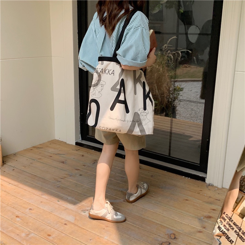Túi Xách Canvas Cỡ Lớn In Chữ Thời Trang Trẻ Trung