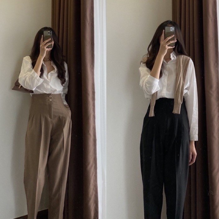 [FORM CỰC ĐẸP] Quần Baggy Cạp Liền Hai Cúc Lên Form Cực Chuẩn