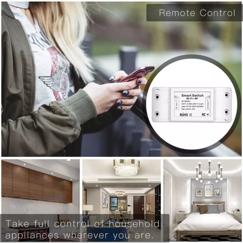 Công tắc Wifi+RF thông minh Tuya, điều khiển qua WiFi hoặc công tắc RF