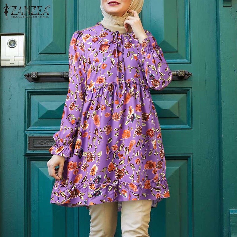 Áo Zanzea tay dài in hoa thanh lịch cho nữ