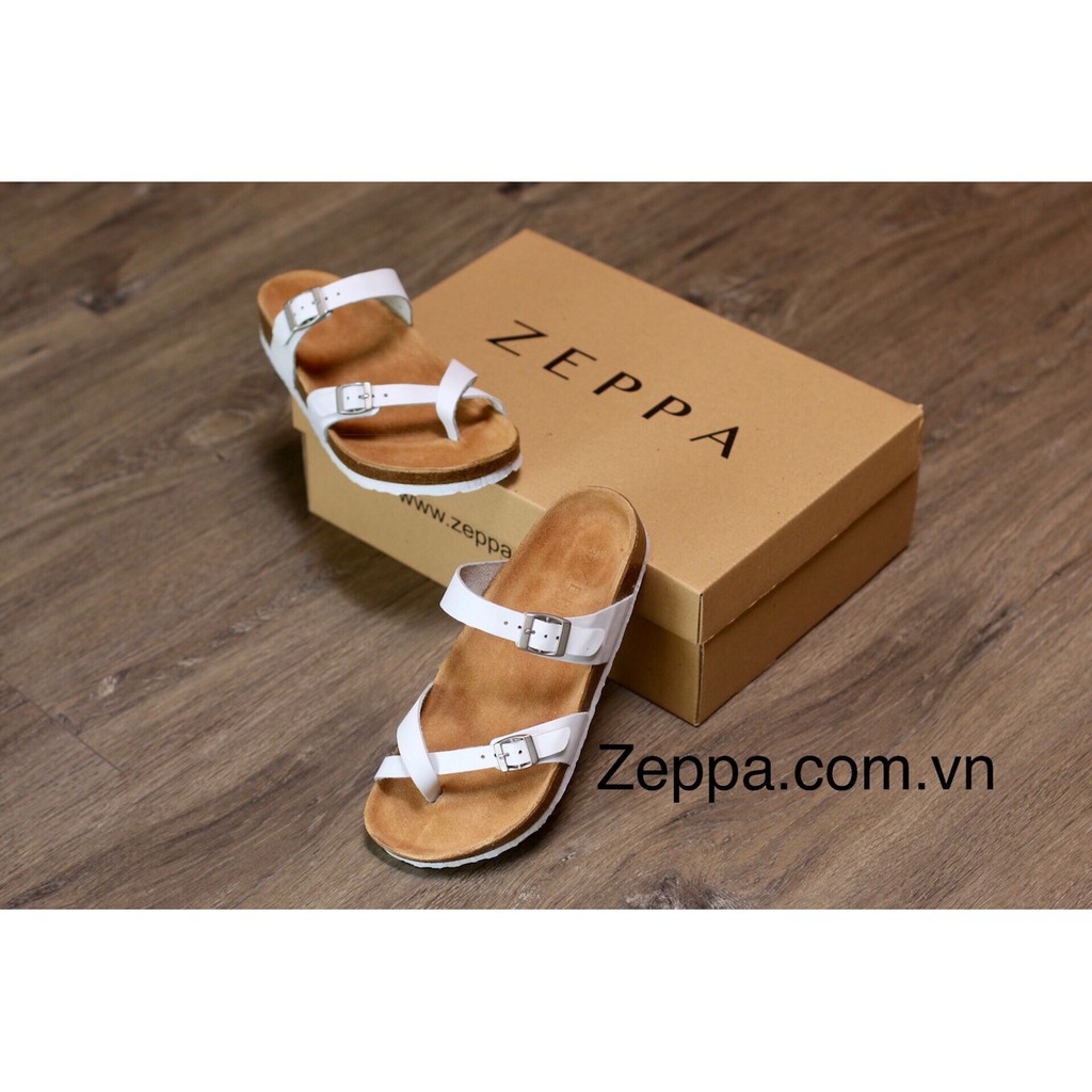 ZEPPA chính hãng - Da PU - Dép xỏ ngón chéo màu trắng MS: DTPU3  - Dép đế trấu nữ