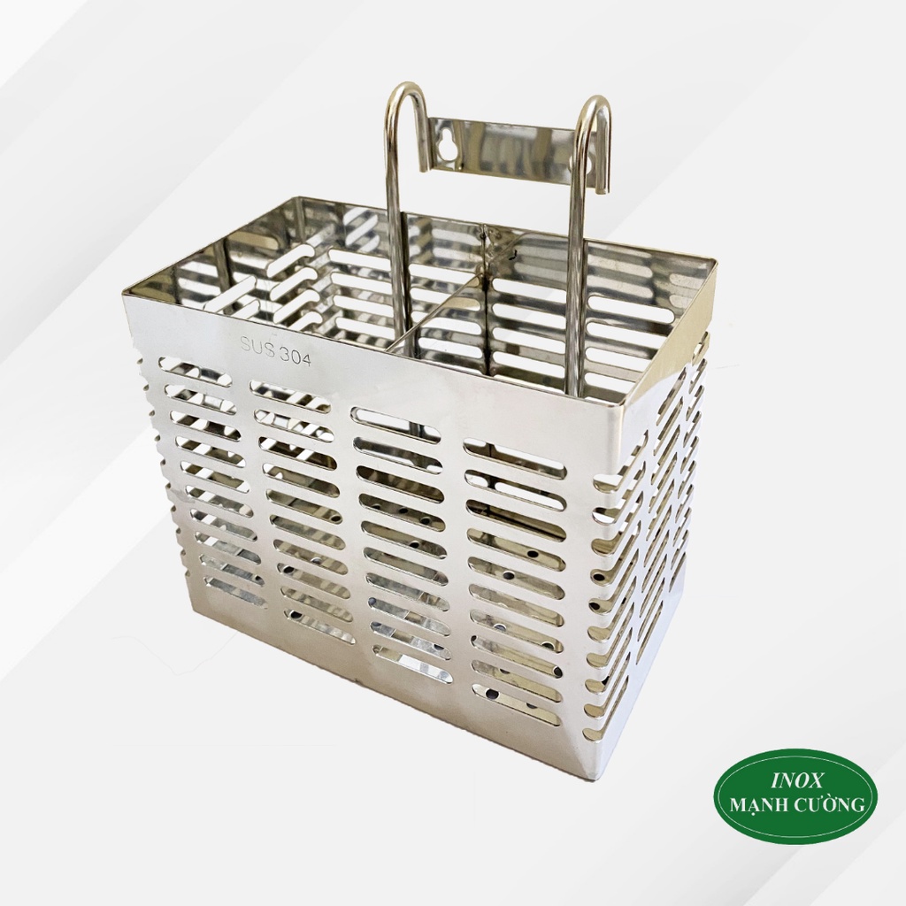 Ống đựng đũa muỗng vuông 2 ngăn inox cao cấp 304