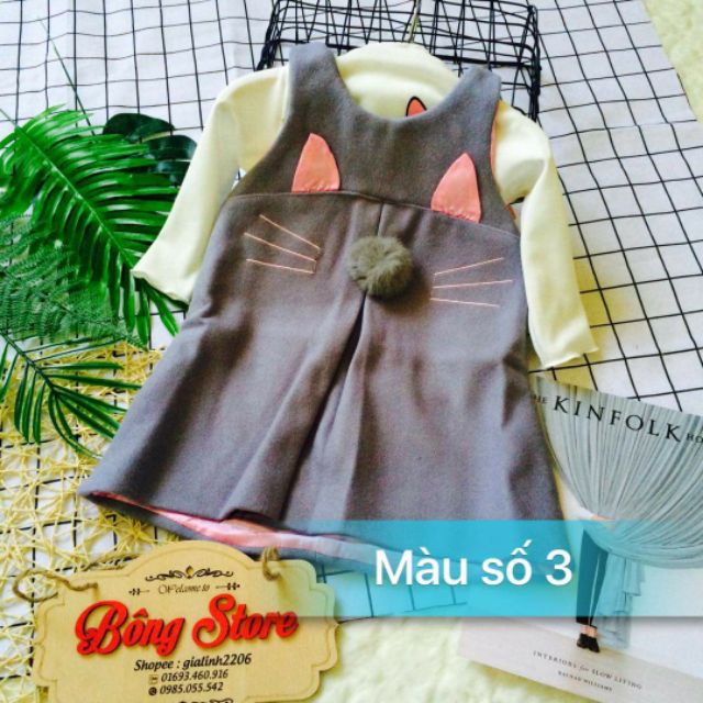 váy dạ mèo cho bé gái( tặng áo cotton len)