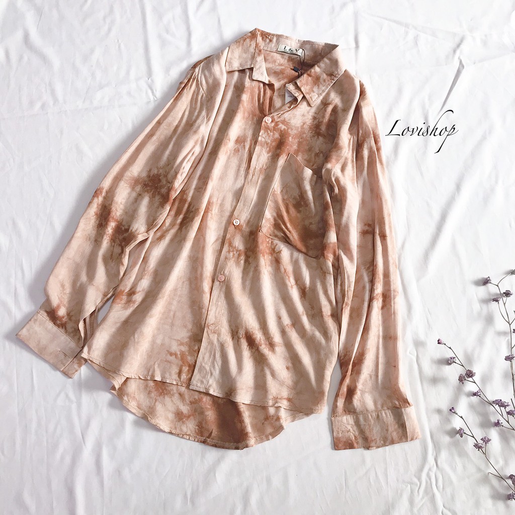 Áo sơ mi nữ loang màu tay dài cá tính chất lừ Lovi