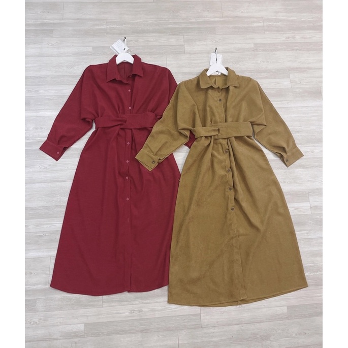 VN879 - VÁY SƠ MI DÁNG DÀI ĐAN EO DÀI TAY