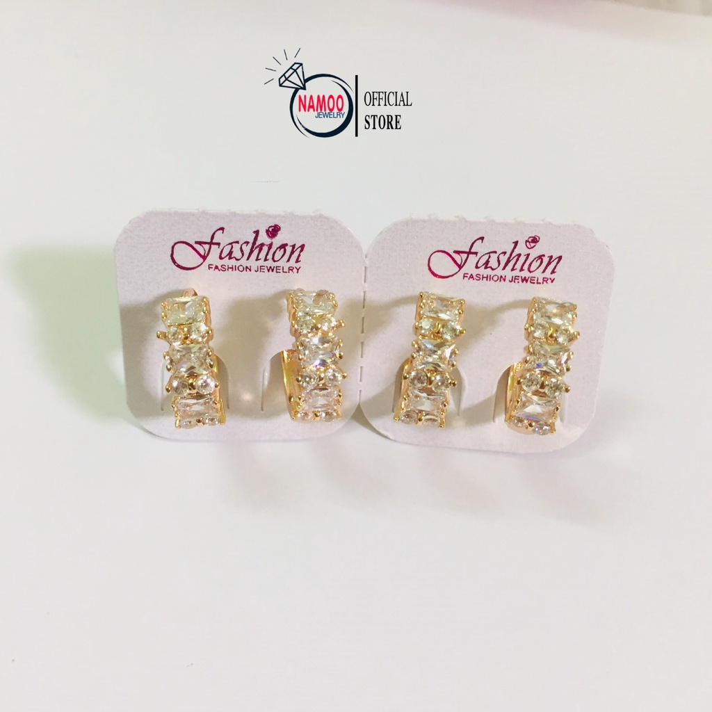 Khuyên Tai Tròn Sát Tai Đính Đá T703, Bông Tai Mạ Vàng Nữ Namoo Jewelry