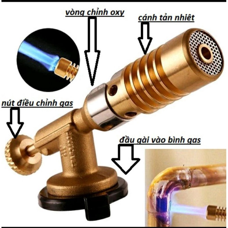 Đèn khò ga 1300 độ bằng đồng nguyên khối độ bền cao. Súng khò ga mini