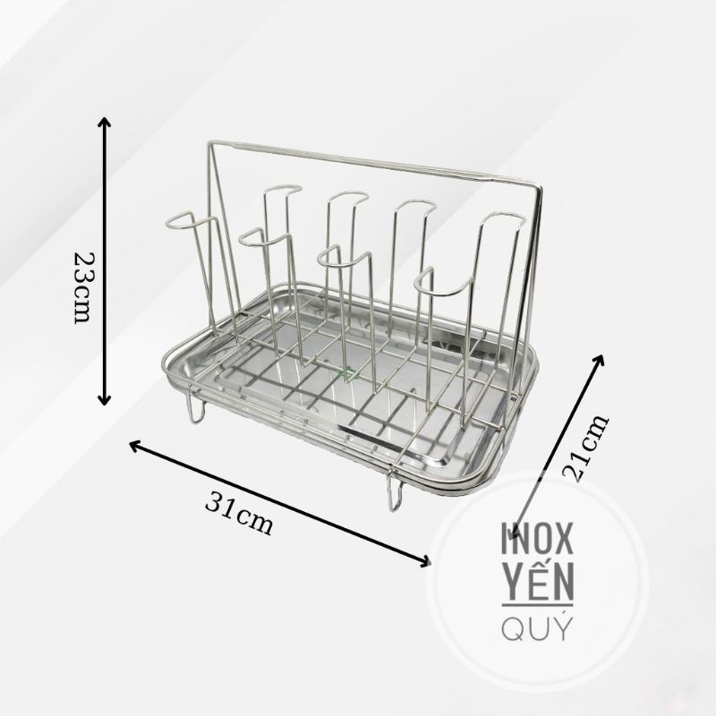 INOX 304 GIÁ ÚP CỐC 6 CÓ KÈM KHAY HỨNG NƯỚC INOX