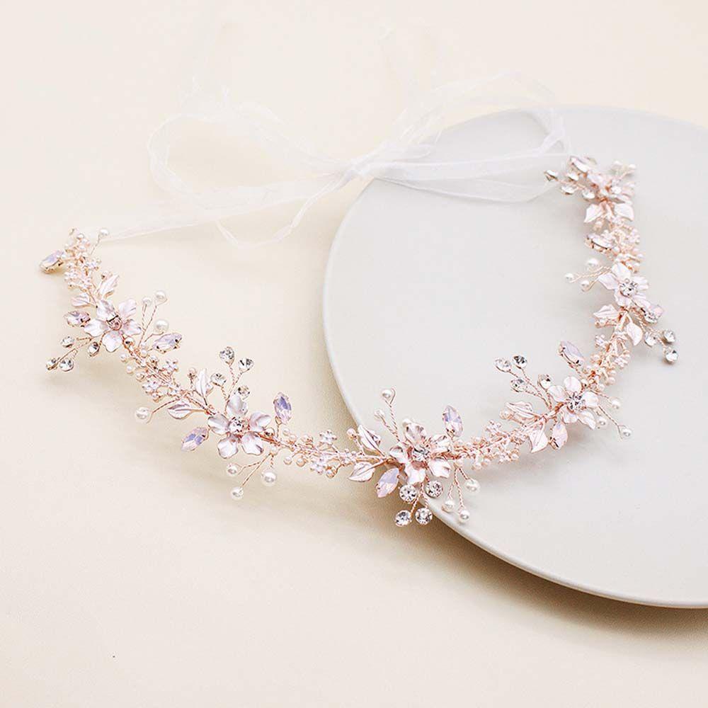 Vương Miện Đính Hoa Lấp Lánh Trang Nhã Cho Cô Dâu|Băng Đô Ngọc Trai