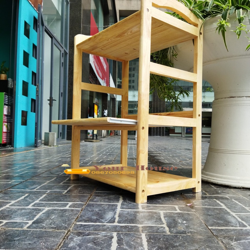 Kệ Lò Vi Sóng, Kệ Lò Nướng Có Ray Kéo 3 Tầng YOUR HOUSE Gỗ Tự Nhiên Siêu-Bền Đẹp