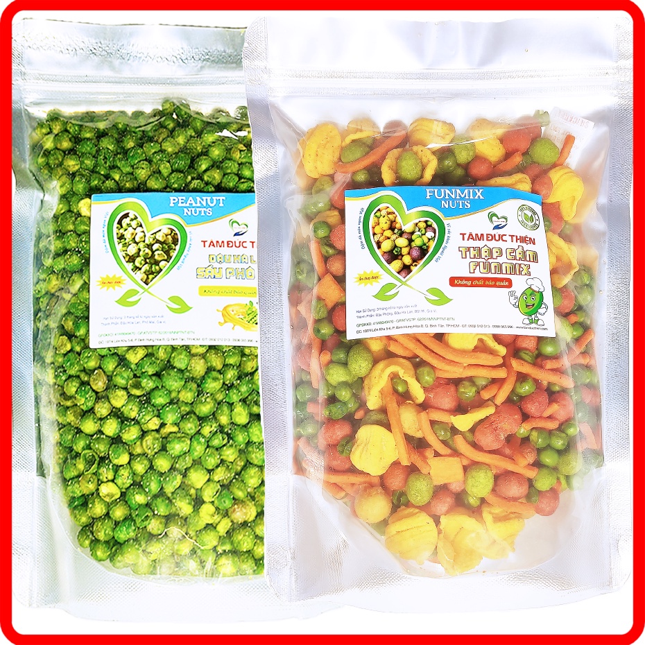 Combo 2 Túi 2 Vị: Đậu Hà Lan Sấy Phô Mai 500GR + Ngũ Cốc Thập Cẩm Funmix 405GR Tâm Đức Thiện