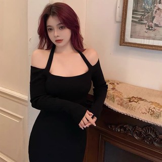 váy body len hở vai dáng dài