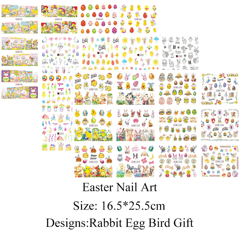 [Hàng mới về] Bộ 12 miếng dán trang trí móng tay nghệ thuật diy phong cách lễ Phục sinh