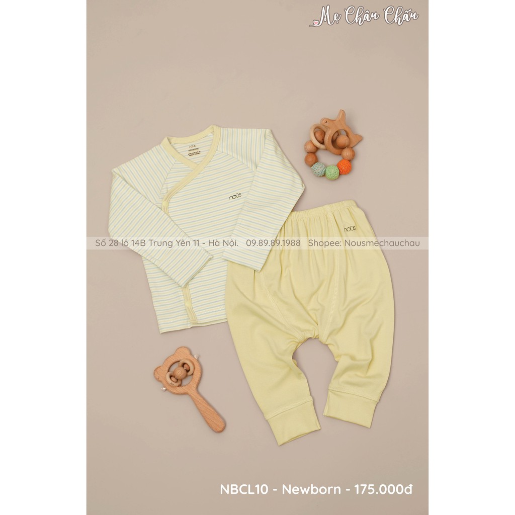 Bộ Quần Áo Nous Cài Lệch Kẻ Xanh Lá Nhạt (Size Sơ Sinh_Newborn NB)