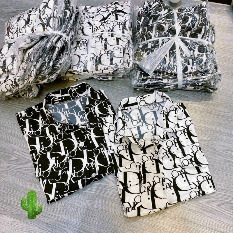 Áo sơ mi diorn in chữ dài tay kate lụa xịn xò from rộng