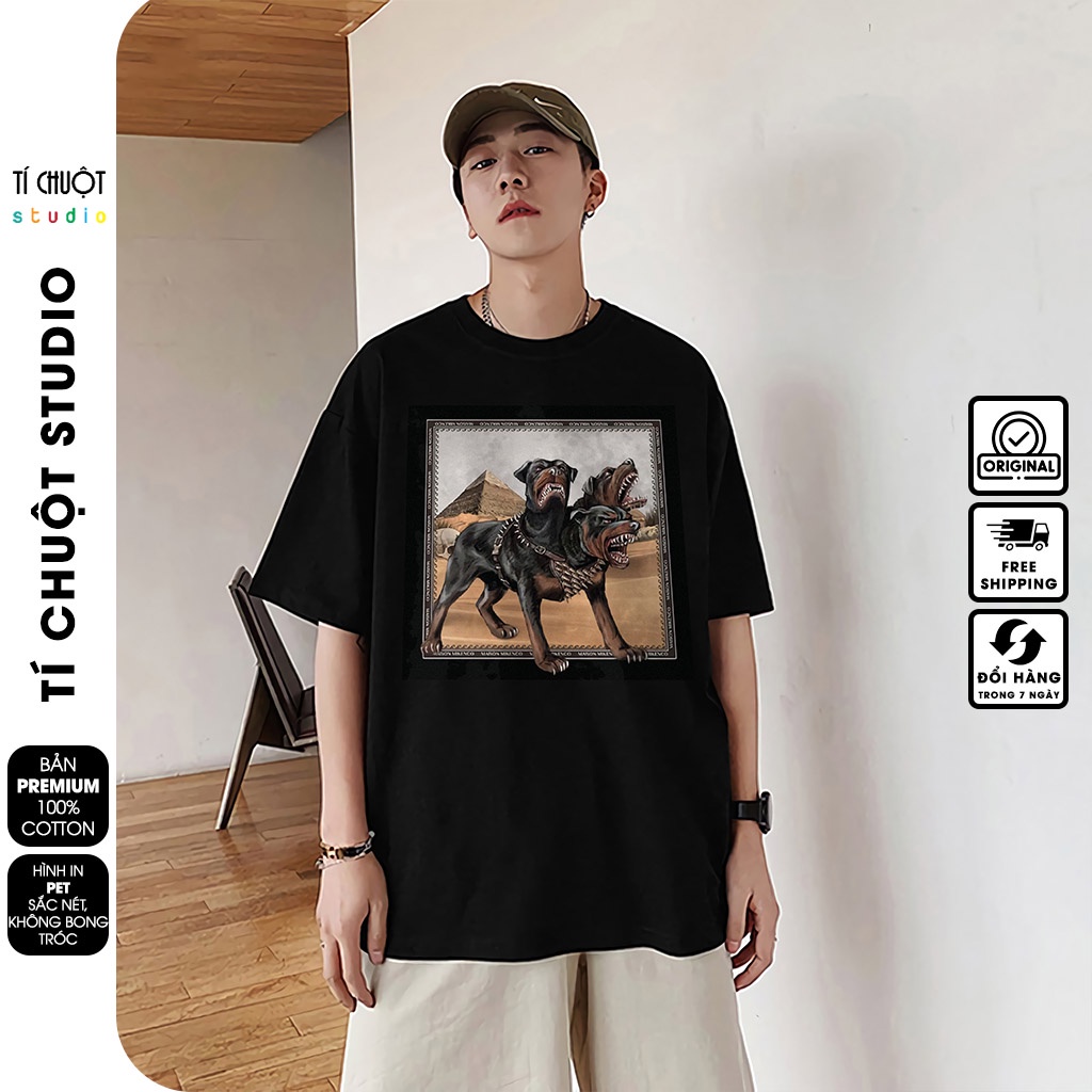 Áo thun Mikenco Cerberus nam nữ in hình 5D, áo phông unisex mikenco chó 3 đầu tay lỡ form rộng - Tí Chuột Studio