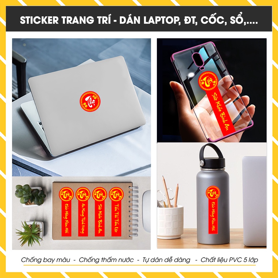 Tem Niêm Phong Hàng Tết | Sticker Chúc Tết Chữ Phúc Lộc Thọ , Chúc Mừng Năm Mới 2022 Cắt Sẵn Kích Thước 3 - 10 Cm