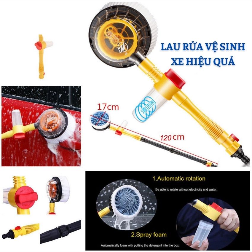 Chổi Rửa Xe Ôtô Tự Xoay 360 Độ - Tiện Lợi Sử Dụng Dễ Dàng Giúp Tiết Kiệm Công Sức Mỗi Khi Lau Rửa