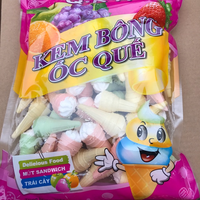 Kem Bông Ốc Quế (Hàng HOT Đồ Ăn Vặt, Kẹo Ốc Quế, Kẹo Ngọt, đồ ăn vặt, ăn vặt tuổi thơ cổng trường