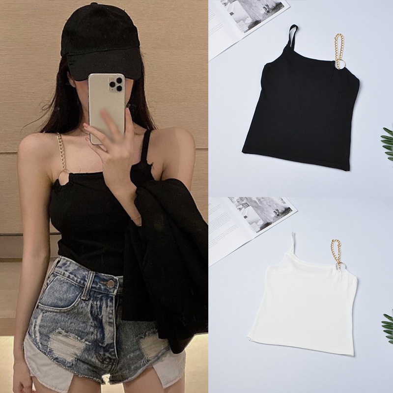 Áo Hai Dây Dệt Kim Màu Sắc Trơn Phong Cách Hàn Quốc Quyến Rũ Cho Nữ