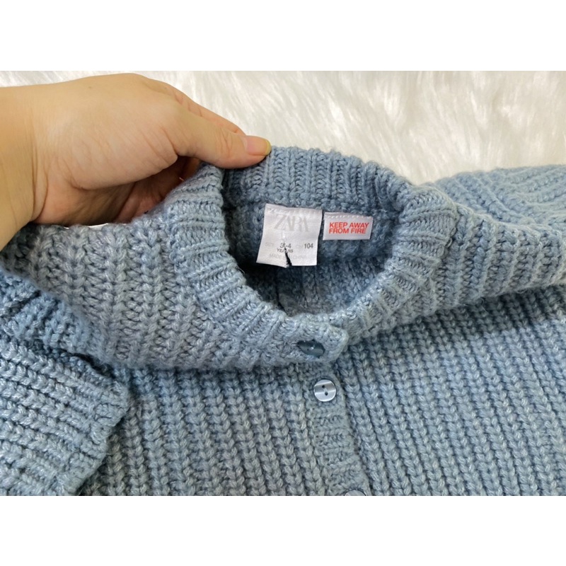 Áo len cardigan bé gái Zara màu xanh xám loại dày 1-5Y