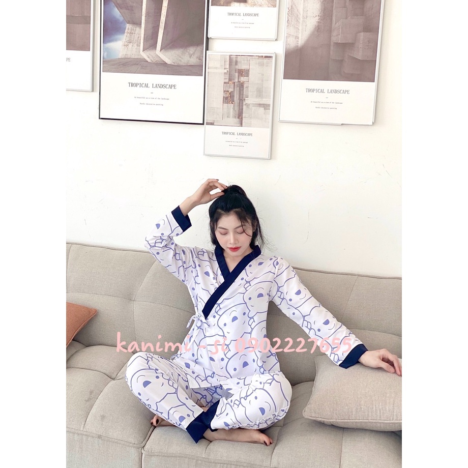 Bộ Pijama Kimono dài tay họa tiết dễ thương Chất kate Thái đẹp - BD03