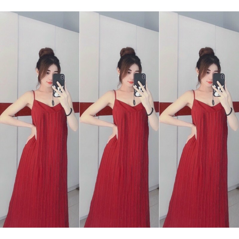 [Mã WASTMAY giảm 15% tối đa 30K đơn 150K] Đầm 2 dây dập ly dễ thương (hình thật+video)