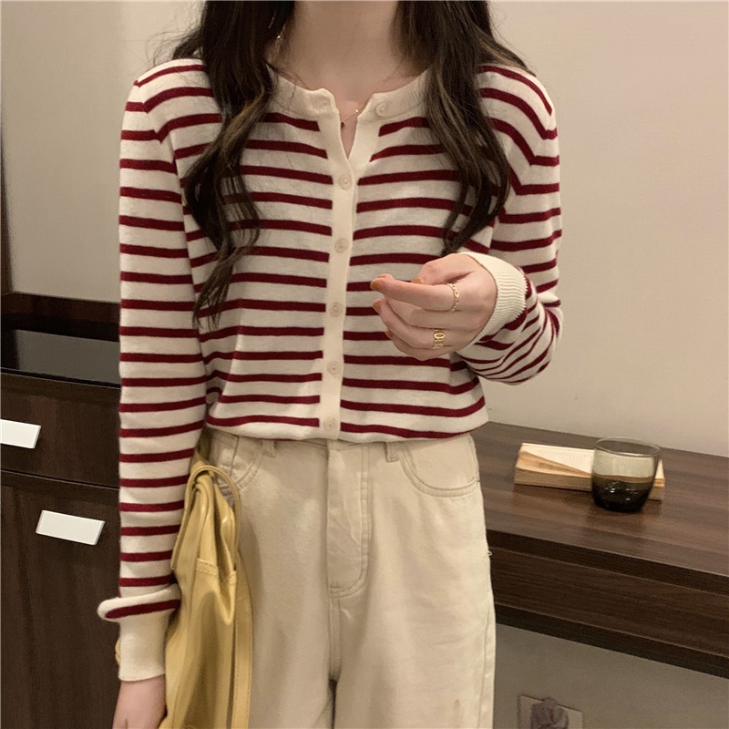 Áo cardigan dệt kim IELGY họa tiết kẻ sọc phong cách Hàn Quốc thời trang thanh lịch cho nữ