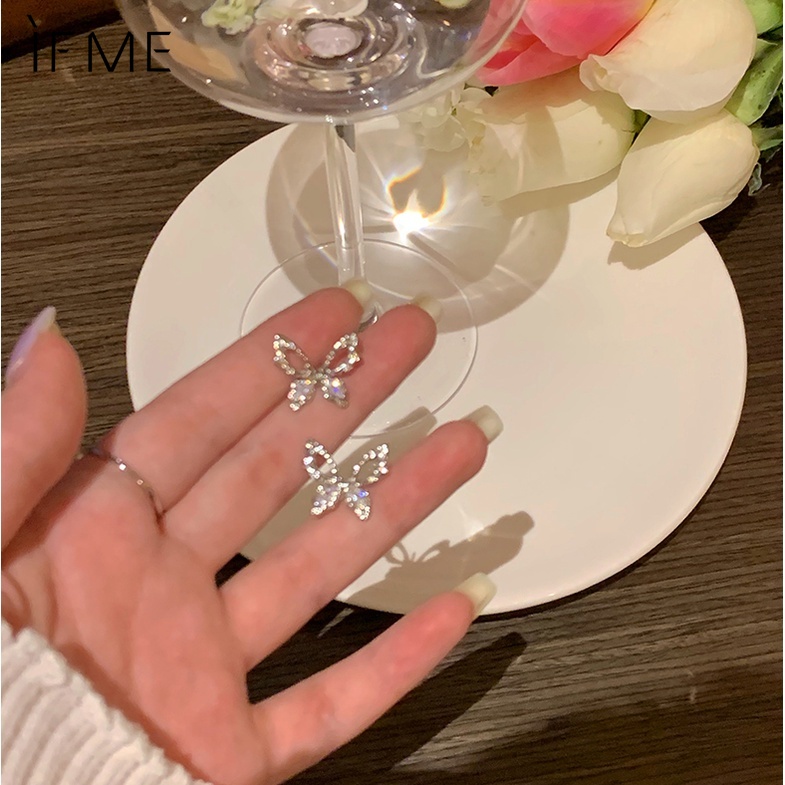 IF ME Khuyên Tai Hình Bướm Rỗng Bằng Bạc Thời Trang Cho Nữ