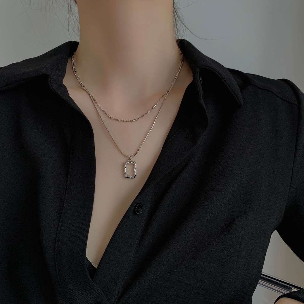 [Augustcloth | AugustJewelry] Dây chuyền/ vòng cổ hợp kim 1 mắc xích mảnh 1 dây tròn dày kèm mặt khung chữ nhật