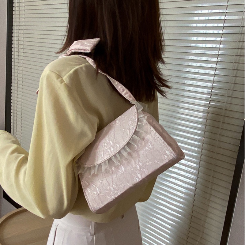 Túi đeo chéo Ielgy thiết kế phối ren thắt nơ phong cách retro xinh xắn cho phái nữ