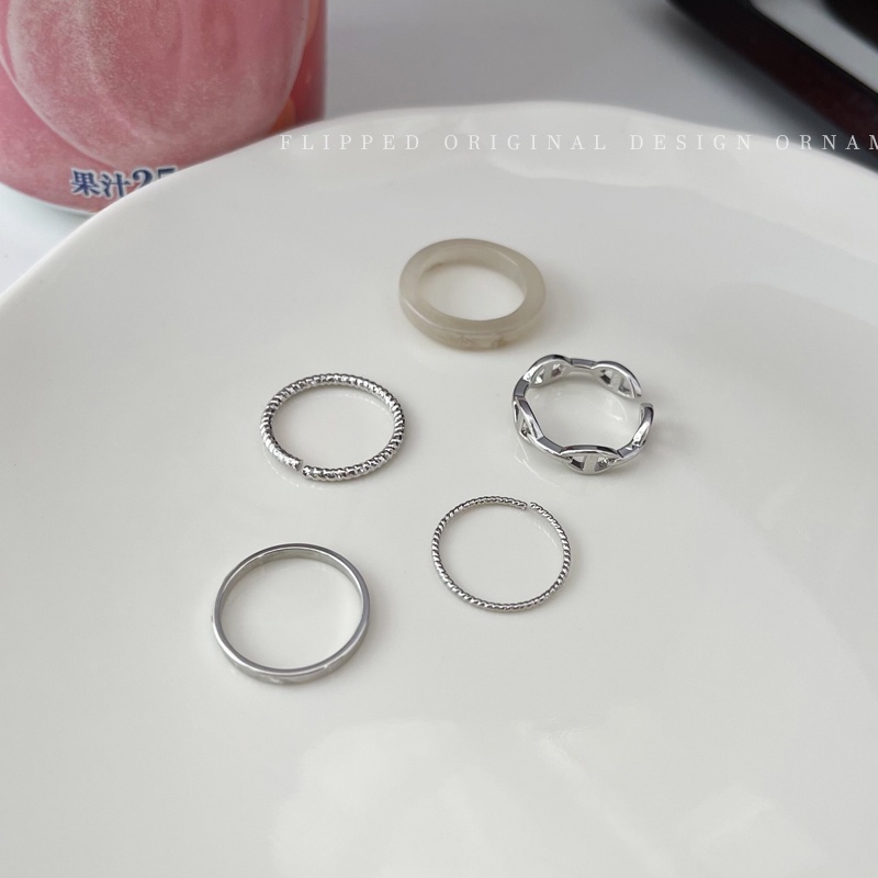 Bộ 5 Nhẫn Bạc Thời Trang Cho Nữ