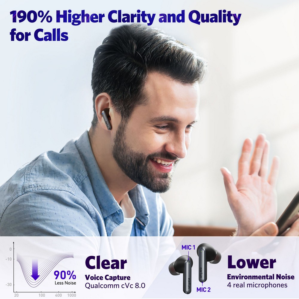 Tai Nghe Bluetooth v5.2 Earfun Air S ✔️ ANC ✔️ QCC3046 ✔️ kết nối 2 thiết bị - Chính Hãng