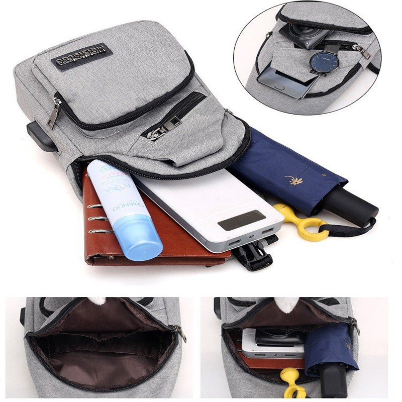 Túi đeo chéo túi meijieluc nam nữ có khe cắm sạc tiện lợi phong cách Hàn Quốc ( ghi xám- đen) | BigBuy360 - bigbuy360.vn