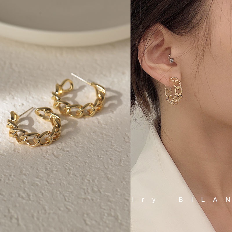 Hoa tai mạ vàng / bạc hình chữ C sang trọng