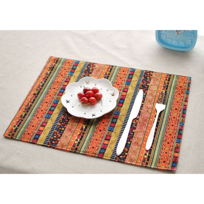 [PC] Khăn Trải Bàn Vải Lanh Cotton Họa Tiết Hình Học Kẻ Sọc Hai-La Phong Cách Dân Tộc