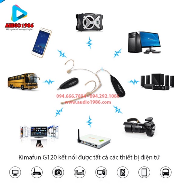 Micro không dây Kimafun km-G120 thu âm livestream kết nối loa amply loa kéo máy ảnh máy quay micro màu da người hạt gạo