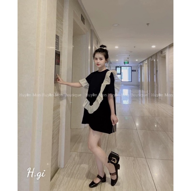 Áo phông phối viền bèo trắng siêu xinh HOTTREND - Áo thun tay lỡ nam nữ unisex freesize form rộng 65kg chất cotton đẹp