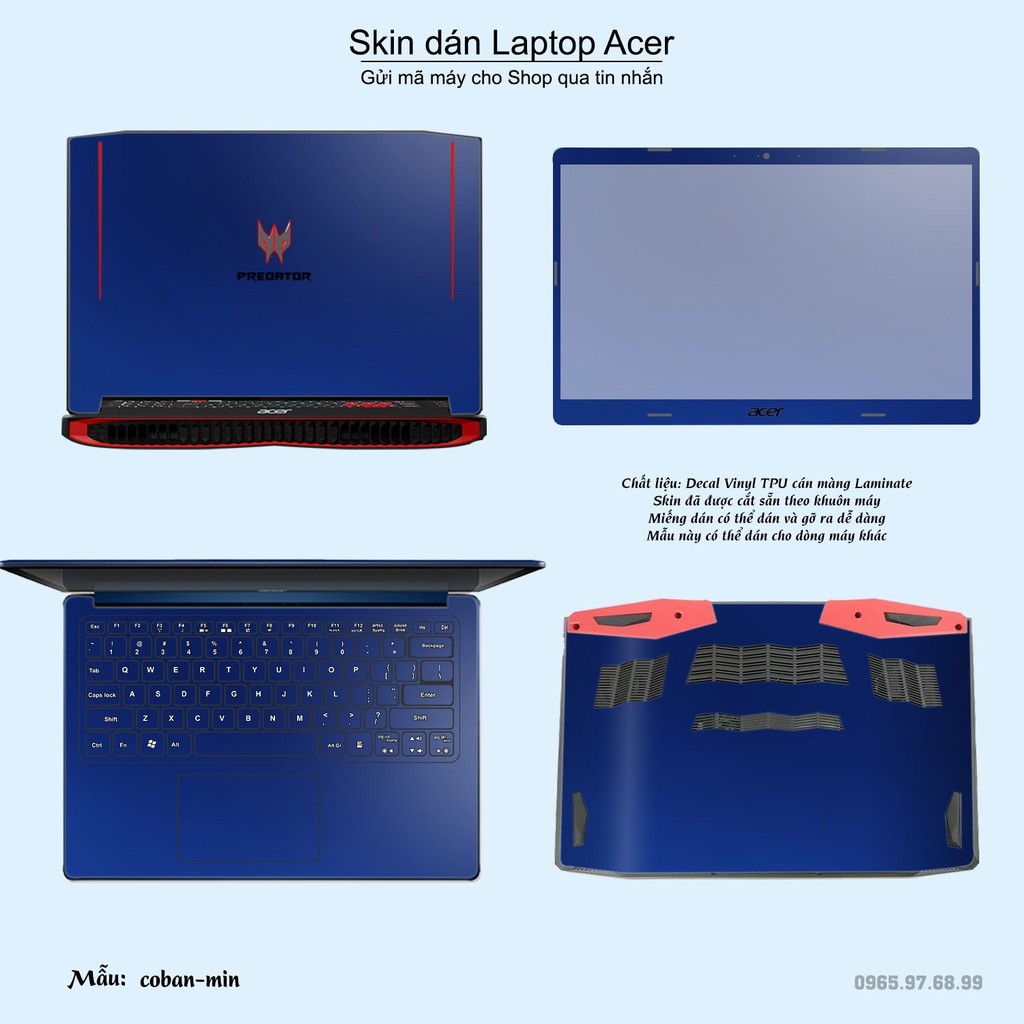 Skin dán Laptop Acer màu xanh dương coban mịn (inbox mã máy cho Shop)