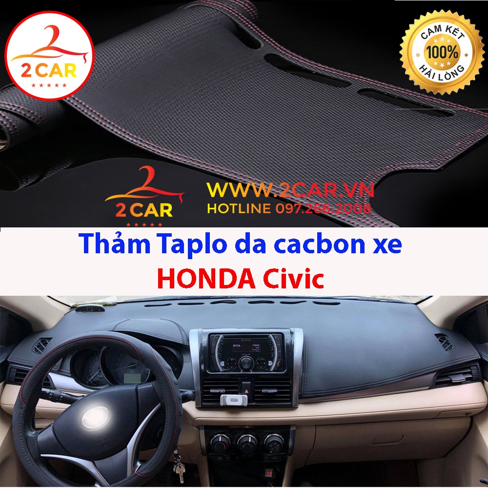 Thảm Taplo Da Cacbon xe Honda Civic 2017-2022, chống nóng tốt, chống trơn trượt, vừa khít theo xe