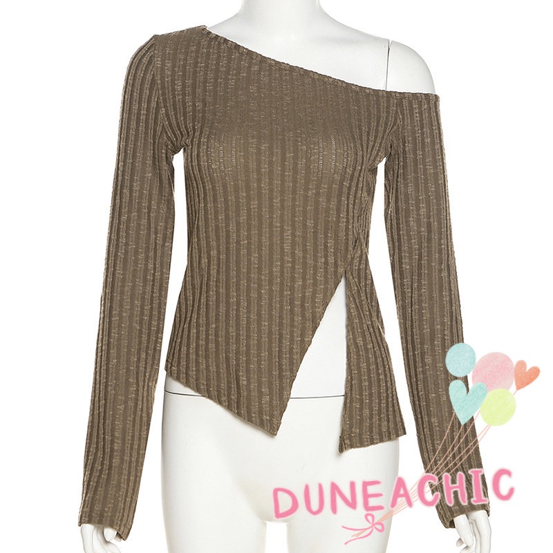 DUNEA Áo Thun Rớt Vai Xẻ Tà Dài Tay Thời Trang Y0728