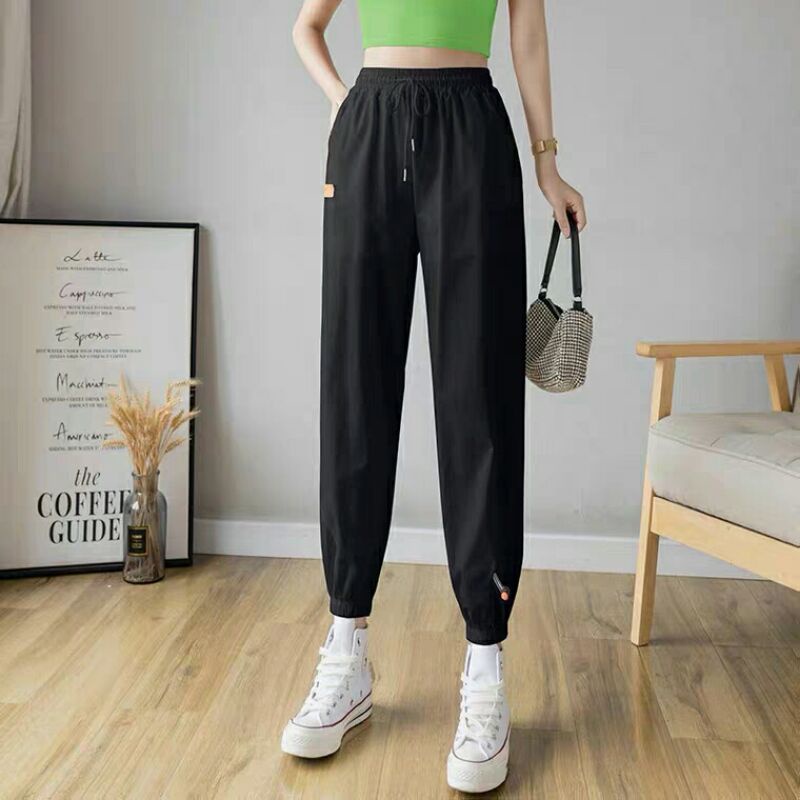 Quần đũi nữ baggy bo gấu cạp chun lưng cao ống bó siêu tôn dáng Quần thun dài chất mát dáng thể thao