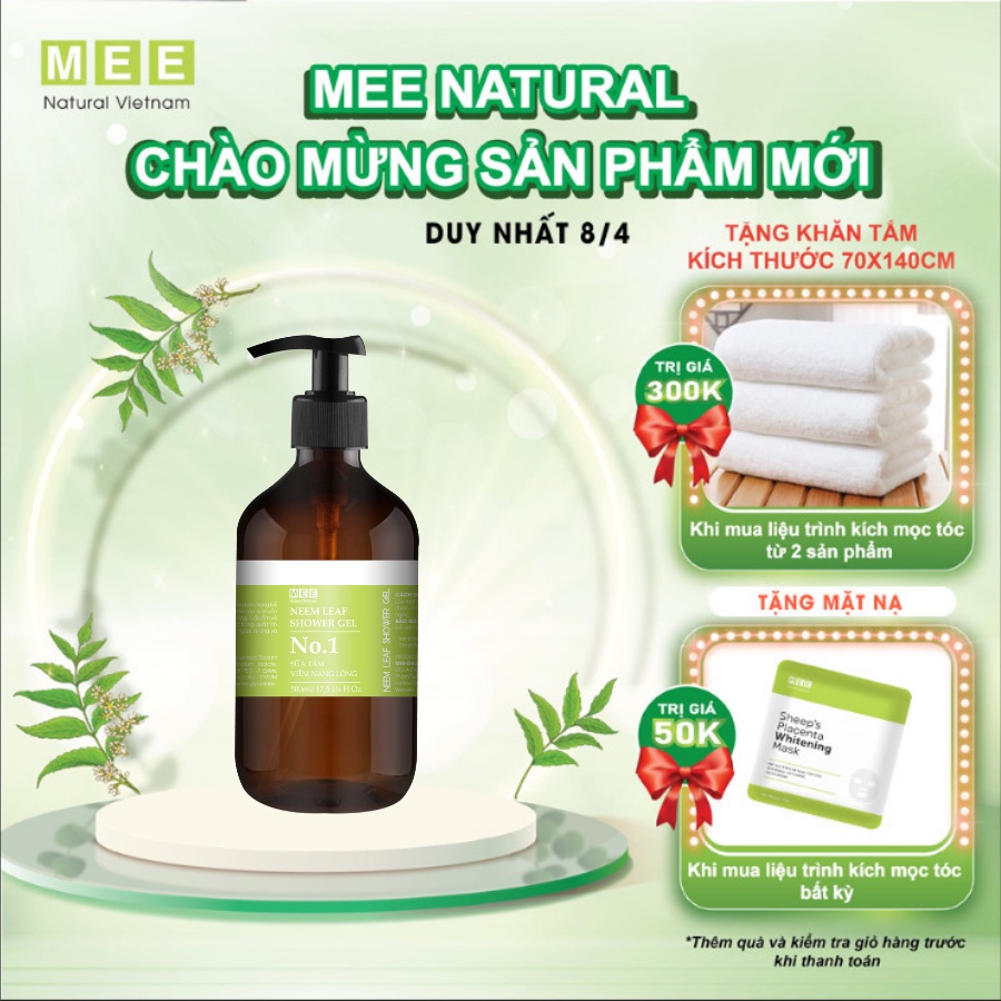 Sữa tắm viêm nang lông MEE NATURAL - Sữa tắm thảo mộc giảm mụn, viêm nang lông Neem Leaf Shower Gel 500ml