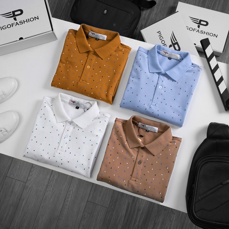 Áo thun nam cổ bẻ ngắn tay họa tiết khối vuông AHT30 PigoFashion nhiều màu chọn lựa | BigBuy360 - bigbuy360.vn