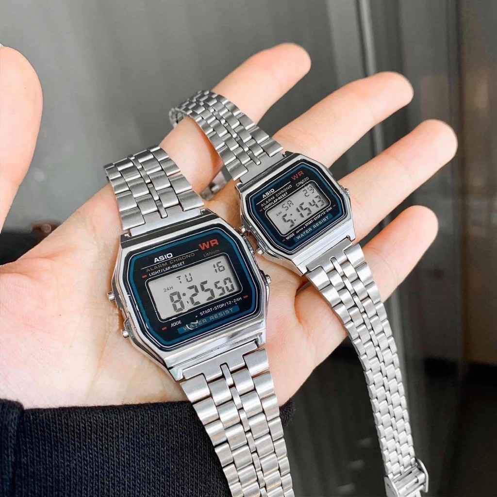 Đồng hồ điện tử đeo tay cặp đôi nam nữ WR A159 thể thao số led mặt vuông đẹp chính hãng cao cấp - MAU BẠC
