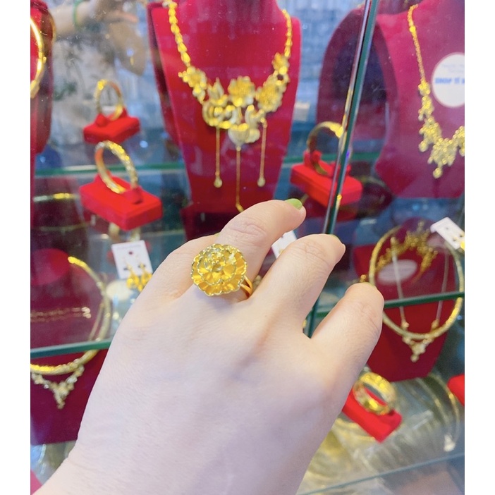 Nhẫn cưới kiểu hoa dát vàng 24k mẫu mới về nhẫn có in 9999